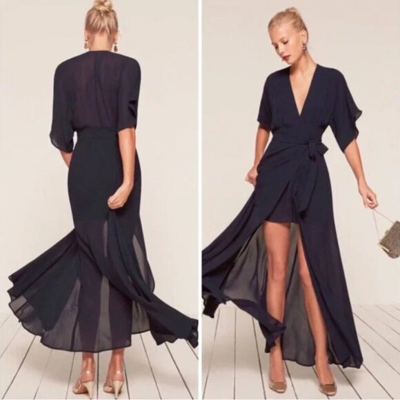 Reformation Winslow Dress in Navy - Picture 5 of 16